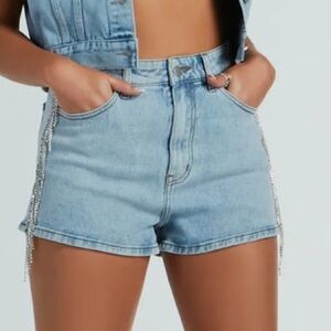 Windsor Life of the Party Rhinestone Fringe Denim Shorts
